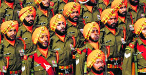 The Sikh Light Infantry contingent during Republic Day parade at the Rajpath on Sunday.