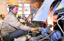 A worker busy making tools at an industrial unit in Jalandhar