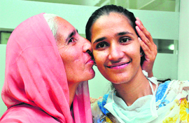 Jarnail Kaur with her granddaughter Rupinder Kaur at Fortis Hospital in Mohali on Thursday.