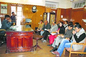 DC KS Vasant addresses mediapersons on forest rights committees in Chamba on Tuesday