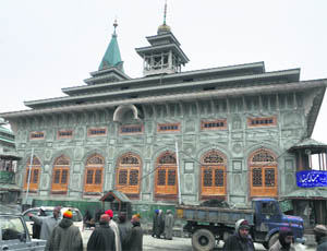 The newly constructed Peer Dastgeer Sahib shrine at Khanyar after it was formally thrown open to the public in Srinagar on Thursday by Minister for Rural Development and Panchayats Ali Mohammad Sagar.