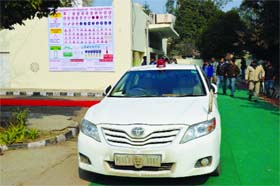 An official vehicle of the Transport Minister without high security number plate