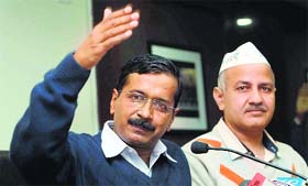Delhi CM Arvind Kejriwal and Education Minister Manish Sisodia in New Delhi on Thursday