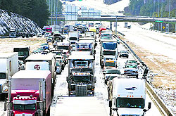 Stalled traffic on a highway after a snow and ice storm stranded commuters on the inter-states and local roads at Birmingham in Alabama on Wednesday