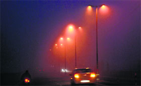 Motorists face a tough time driving on the Dera Bassi flyover as fog engulfed the region early on Friday morning.