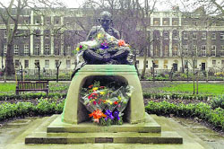 Flowers left at Gandhi memorial 