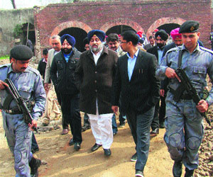 Deputy Chief Minister Sukhbir Singh Badal inspects work at the Gobindgarh Fort in Amritsar on Saturday.