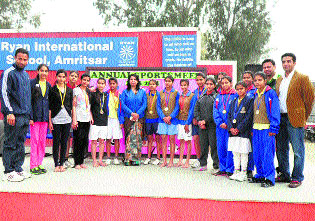 Winners of annual sports meet at the Ryan International School in Amritsar.