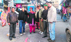 Congress workers in Mussoorie burst crackers after Harish Rawat was appointed CM on Saturday.