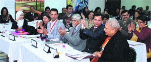 Members of the Regional Round Square hold a meeting at Vivek High School in Chandigarh on Sunday. 