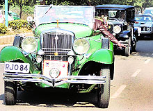 Vintage cars on the roll on the second day of the vintage rally in Gurgaon on Sunday