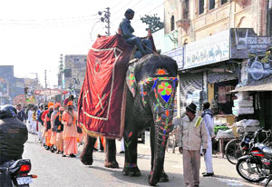 A religious procession being carried as part of the Bhagwad katha in Haridwar on Monday