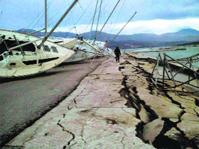 Overturned boats and a damaged port of Lixouri on the Greek island of Cephalonia in the Ionian Sea on Monday, after a strong 6.1 magnitude earthquake struck the country.