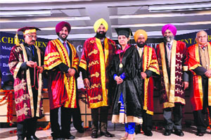 Cabinet Minister Bikram Singh Majithia along with other dignitaries at a convocation on the premises of Global Institutes in Amritsar on Tuesday.