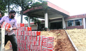 The construction work under way at the shooting range at Panjab University in Chandigarh.