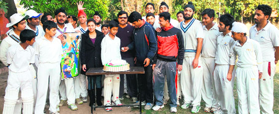 Local cricketers cut a cake to celebrate the Bharat Ratna for Sachin Tendulkar. The cake-cutting ceremony was organised at St Soldiers School, Sector 28, Chandigarh, on Tuesday.