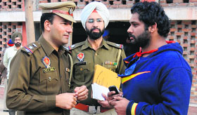 The complainant, Kanwal Kushal, at the Phase VII police station in Mohali.