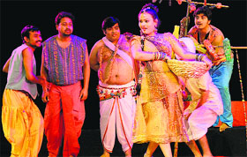 Artistes from Allahabad enact a scene from a musical play ‘Andher Nagri’ at Tagore Theatre in Chandigarh on Tuesday.