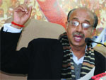 Delhi BJP president Vijay Goel addresses a press conferencce in New Delhi on Tuesday. Tribune Photo