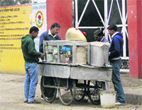 A food vendor outside a school in Jalandhar on Tuesday. Photo: Sarabjit Singh 