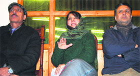 PDP president Mehbooba Mufti addresses a press conference in Srinagar on Tuesday.