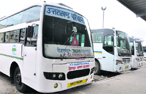 AC buses parked at the ISBT in Dehradun on Thursday