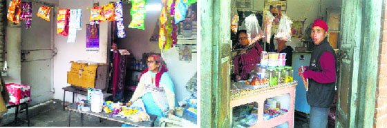 A canteen that is being run inside Government Model Co-ed Senior Secondary School; and (right) a student buys adulterated besan burfi from a canteen in Government Model Senior Secondary School near Alaska roundabout in Jalandhar. photo by writer