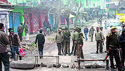 Villagers block the Poonch -Jammu highway in protest against the decision on new administrative units