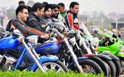 Youngsters with their motorcycles in Ludhiana. a file photo