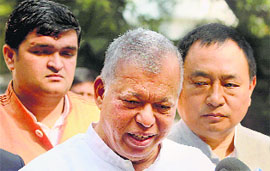 North-East MPs address mediapersons after meeting Congress vice-president Rahul Gandhi in New Delhi on Thursday.