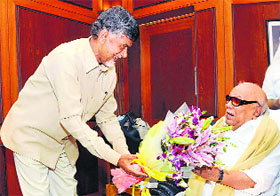 TDP president N Chandra Babu Naidu meets DMK chief  M Karunanidhi in Chennai on Thursday.
