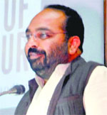 Novelist Amandeep Sandhu at Punjabi University in Patiala on Thursday.
