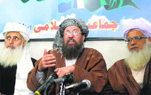 Taliban negotiators at a press conference in Islamabad on Thursday. 