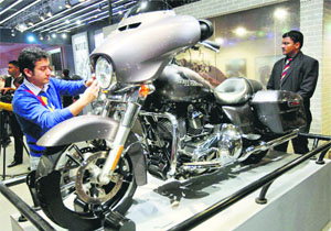A bike on display at the 12th Auto Expo 2014 that was opened to public in Greater Noida on Friday.