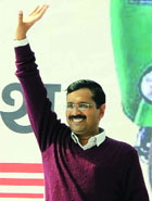  Chief Minister Arvind Kejriwal  at a rally in Burari on Friday.