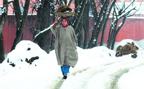 A woman is out for daily chores in the Valley on Friday.