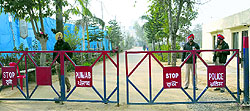 Punjab Police personnel at the Dera Divya Jyoti Jagriti Sansthan at Nurmahal in Jalandhar