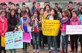 War against racism: Students from Northeast protest in support of Nido Taniam, who was beaten to death at a market in Lajpat Nagar, New Delhi