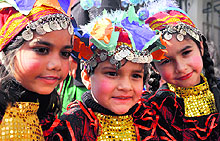 Tiny tots wait for their turn to perform during the annual sports meet at Carman School in Dehradun on Saturday