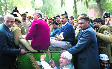 Arvind Kejriwal during the dharna against the Delhi Police outside Parliament in January 2014.