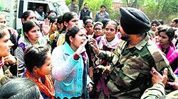 Students of the Government College for Women protest in Hisar on Saturday
