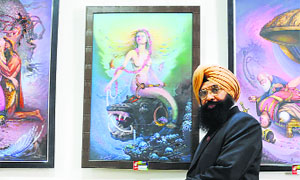 Artist Amar Singh depicts tales from mythology and history on his canvas.