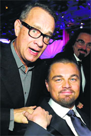 Actors Tom Hanks (left) and Leonardo DiCaprio pose at the 64th Annual ACE Eddie Awards in Beverly Hills on Friday. 