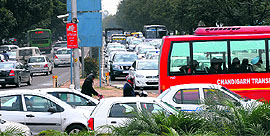 A large number of vehicles converge on Matka Chowk, leading to congestion in Chandigarh