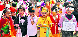 Children take part in a fancy dress competition at Aanchal International School in Sector 41, Chandigarh, on Sunday