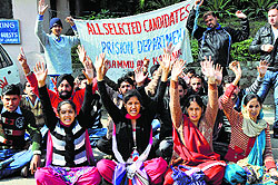 Protesters hold a demonstration in Jammu on Sunday