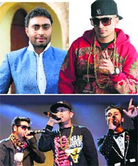 (Top) Nishawn Bhullar and J Star (below) Alfaaz, Yo Yo Honey Singh and Money Aujla of Mafia Mundeer