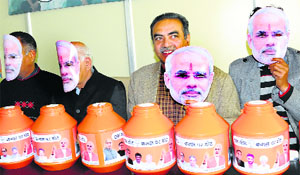 BJP leaders at a press conference in Chandigarh on Monday.