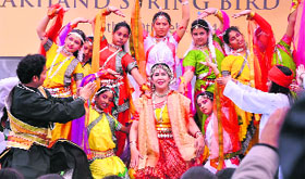 Artistes perform a dance at the conclusion of the Uttarakhand Spring Bird Festival at Asan Conservation Reserve in Dehradun.
