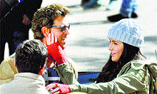 Bollywood actors Hrithik Roshan and Katrina Kaif during the shooting of the Hindi movie "Bang Bang" in Shimla on Monday
